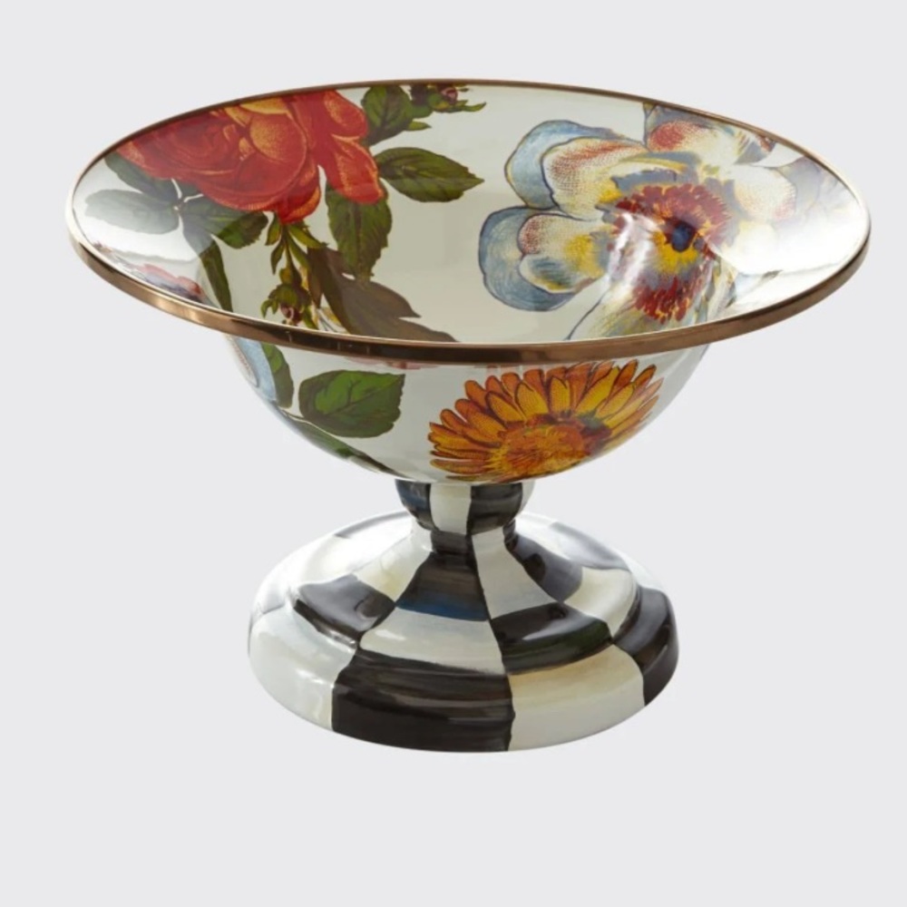 NWT Mackenzie Childs flower Market Small Compote - White